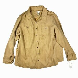 Croft & Barrow Women's Soft Tan Button Down Shirt Top 3X NEW with Tags